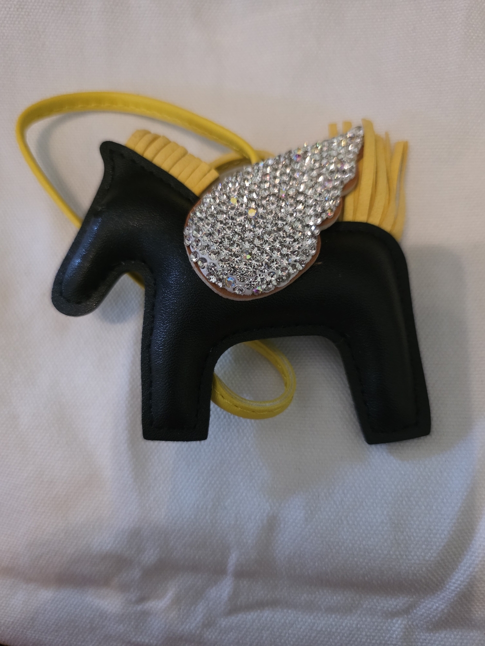 Sparkle Wing Leather Horse Bag Charm - Black and Yellow
